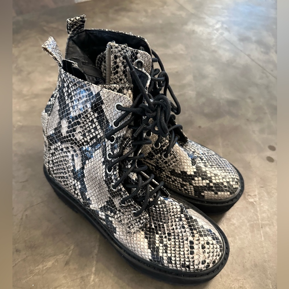 Topshop Snakeskin Platform Combat Boots